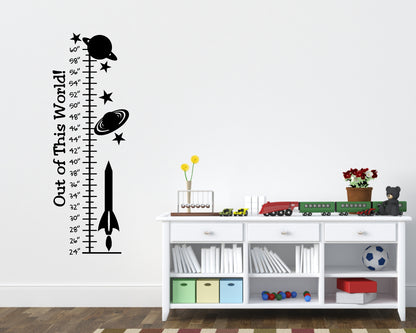 Rocket, Planet, Space, Stars Children's Growth Chart Vinyl Wall Decal