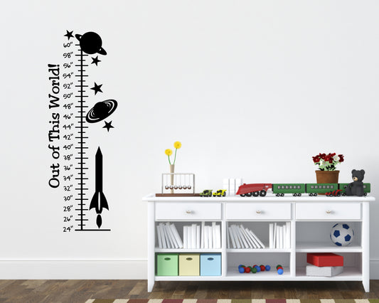 Rocket, Planet, Space, Stars Children's Growth Chart Vinyl Wall Decal