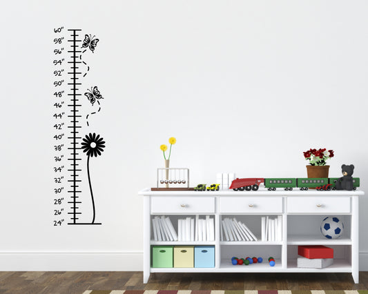 Butterfly Flower Daisy Children's Growth Chart Vinyl Wall Decal